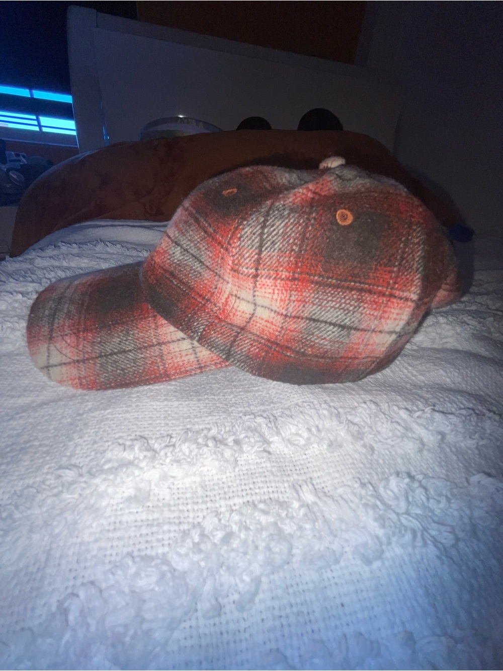 American Eagle Outfitters Plaid Cap in Red and Gray